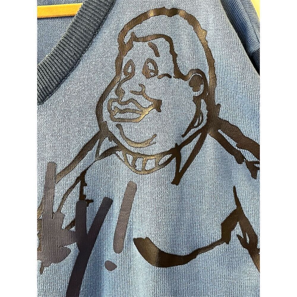 VTG FUBU L Platinum Blue Knit Sweater Men's Fat Albert Junkyard Gang Y2K Cartoon - Picture 4 of 10